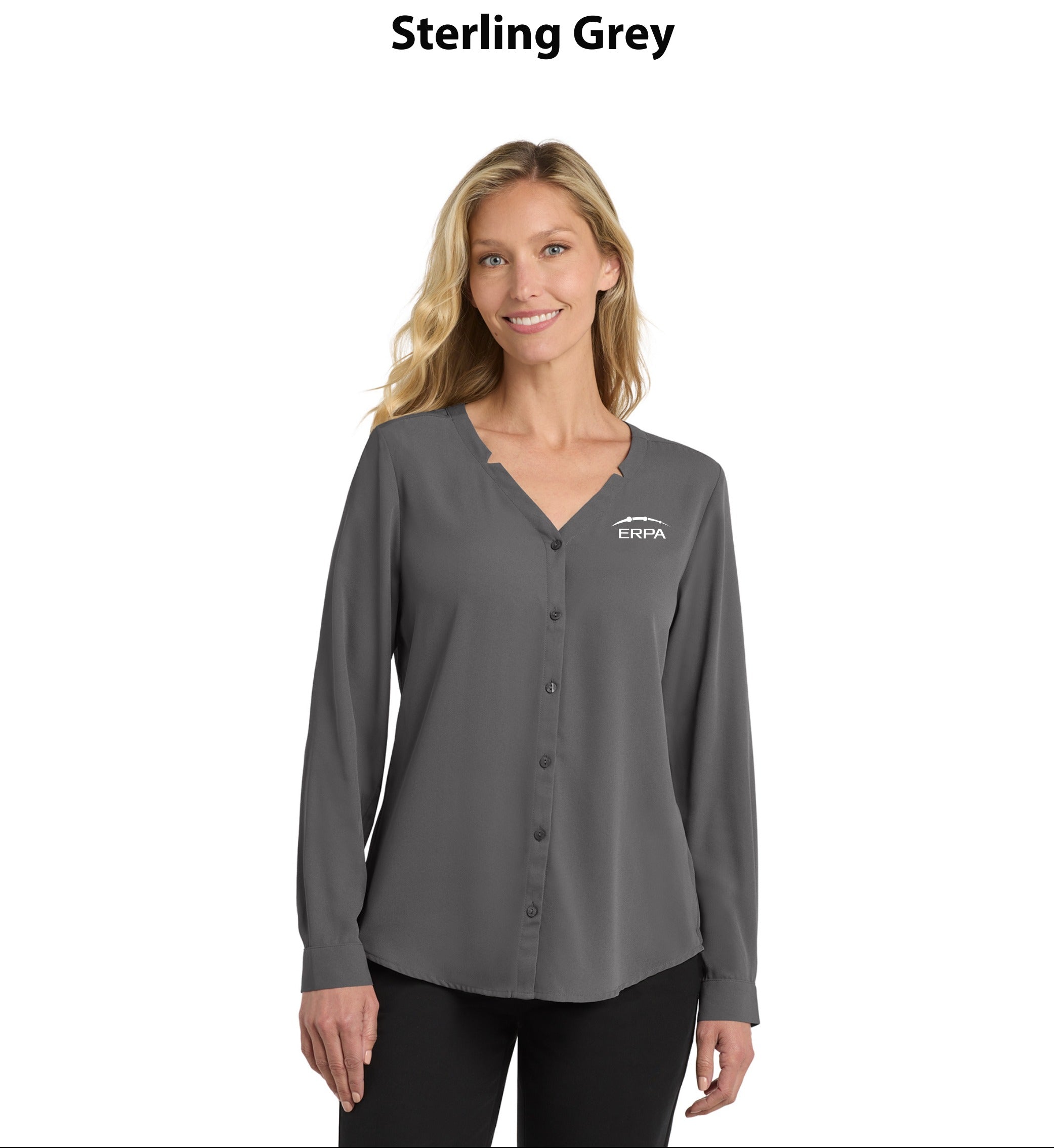 Port Authority Women's Long Sleeve Button-Front Blouse.